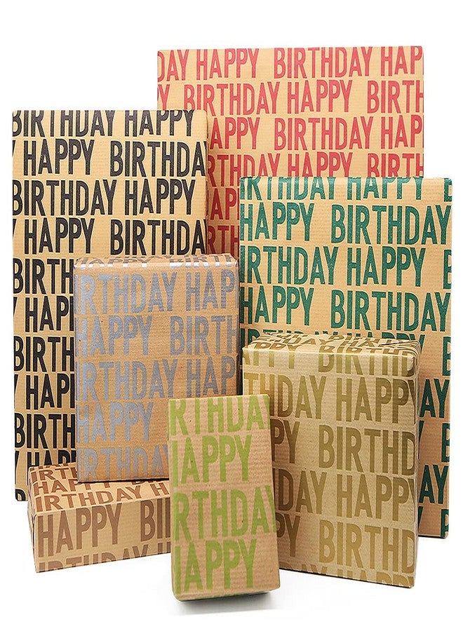 Geluode Happy Birthday Wrapping Paper For Men Boys Women Adults Kids Girls, Gift Wrapping Paper Recycled Multipack (7 Sheets,20 x 28 inches per sheet,27 Sq.ft. ttl.,) W/ 10 Gift Tags Jute Twine Tape Stickers - Image 1